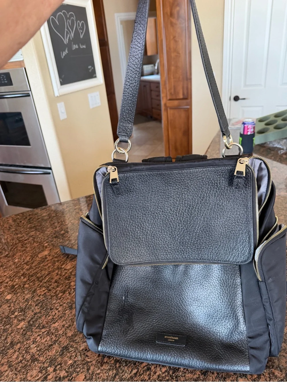 StorkSak Alyssa Leather and Nylon Backpack EUC